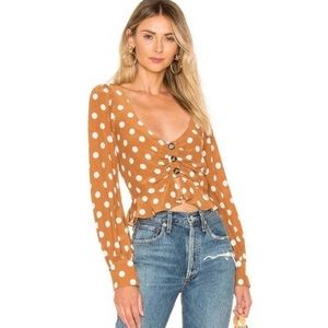 For Love & Lemons Isabella Ruched Top | Mustard Polka Dot